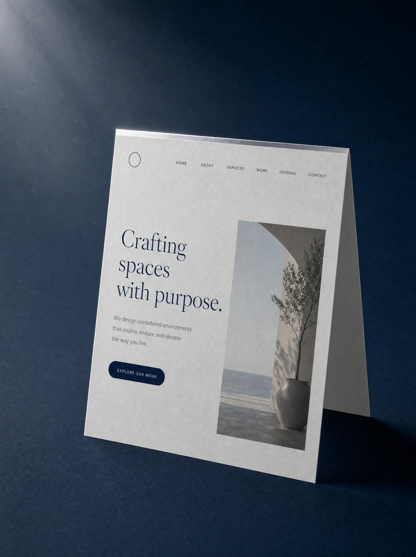 A folded card printed with a clean new homepage design